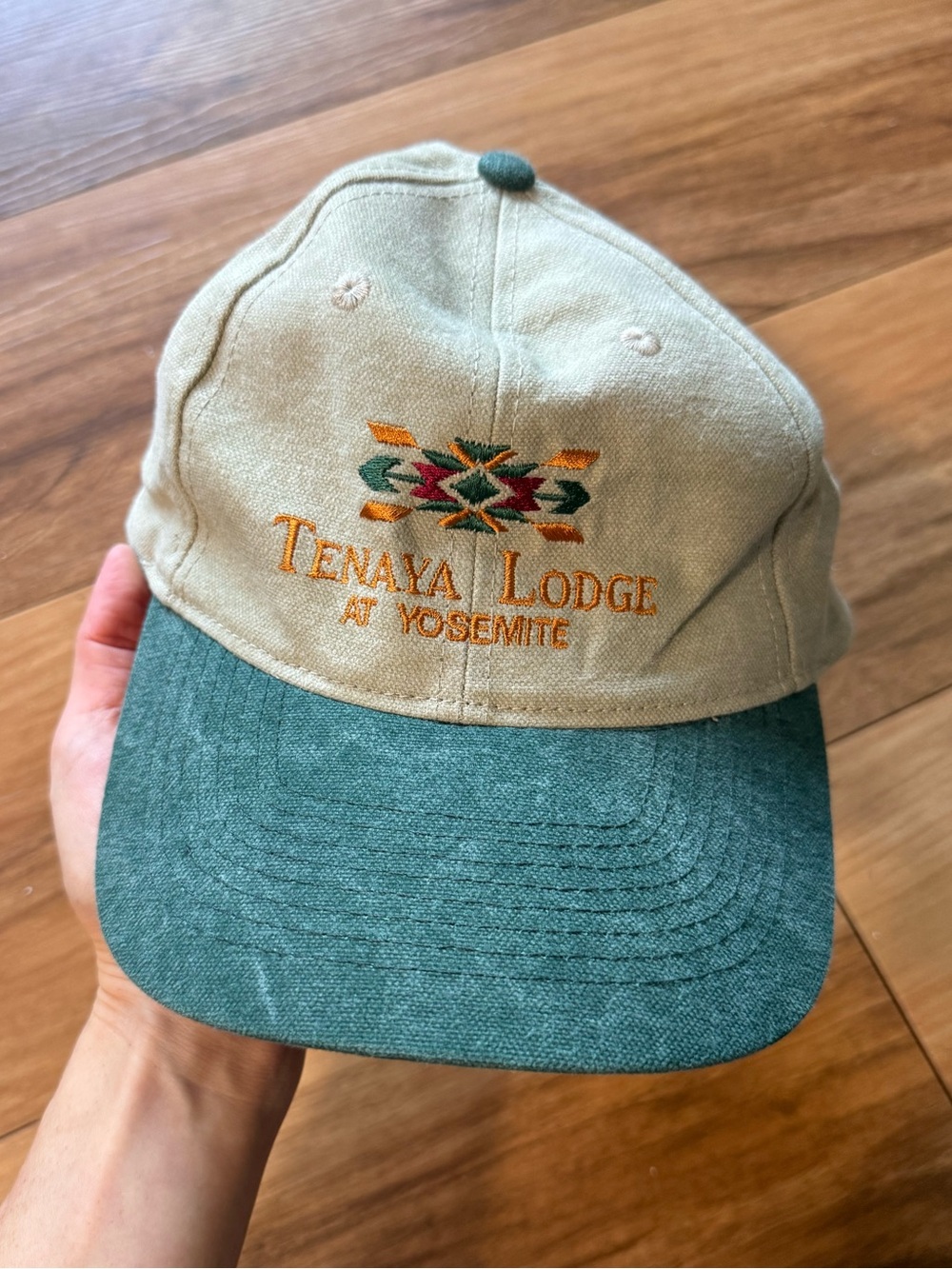 Vintage Tenaya Lodge at Yosemite Canvas Strapback Hat Khaki Dad Cap